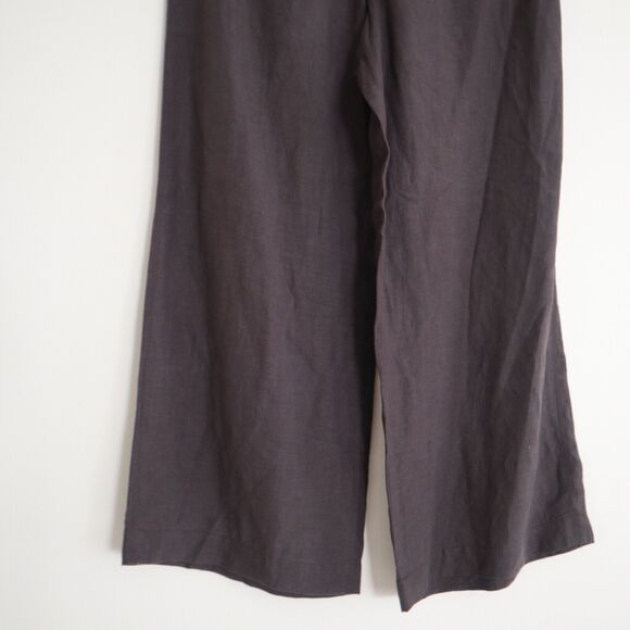 Weekend Max Mara US 8 Fit W13 Linen Wide Leg Cropped Trousers Brown Side Zip - Picture 6 of 10
